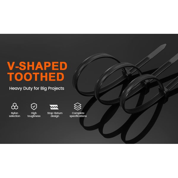 Double Sided Nylon Cable Ties Plastic Cable Ties 200 Lbs High Tensile Strength 7.6*300mm