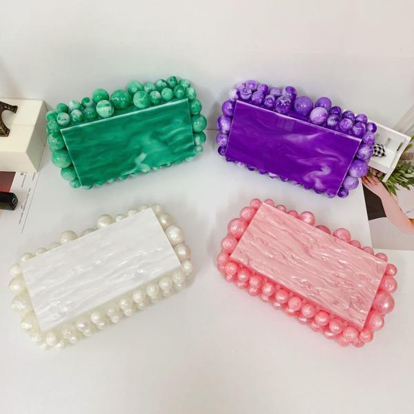 Clutch Acrylic Handbag Purse Handmade Beaded Pearl Dinner Ball Parties Bride Weddings Perspex Shoulder Bag