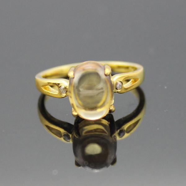 18k Yellow Gold Plated Sterling Silver  Oval Dome Yellow Citrine Women Ring (F57)