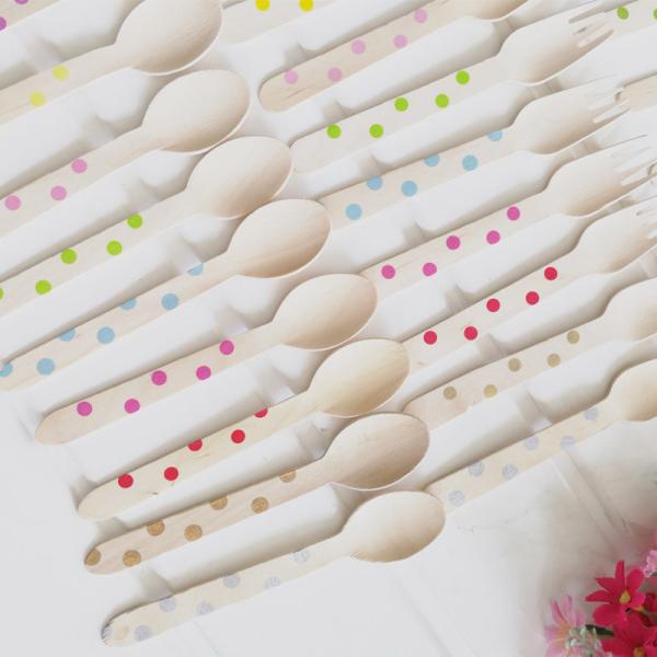 Bling Golden Star Wooden Party Birthday Disposable Cutlery Tableware