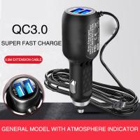 Carregador do carro de Dual USB QC3.0 do navegador com cabo de alimentação de 3.5m