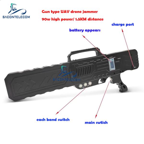 Handheld Anti Drone Gun Jammer 2.4G 5.8G GPS 90w Power 2KM Distance