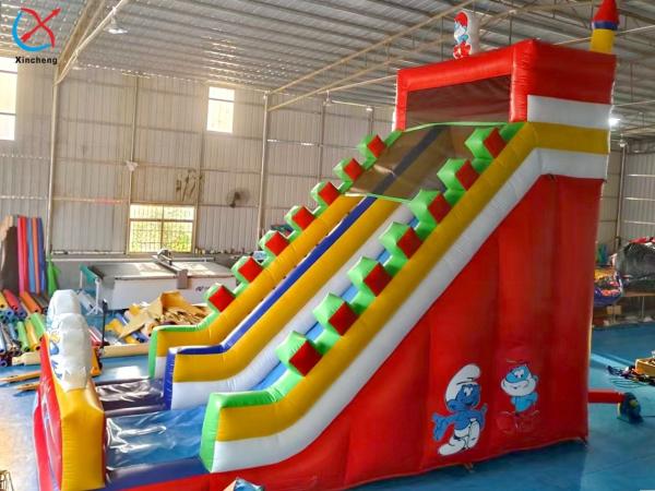 Commercial The Smurfs Inflatable Dry Slides Inflatable Bouncy Castle For Kids
