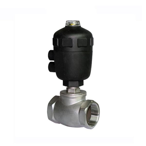 304 Stainless Steel T Type Pneumatic Angle Seat Valve DN15-DN65 PN16 180℃ Thread Air Operated Cut Off Valve for Steam Dryer