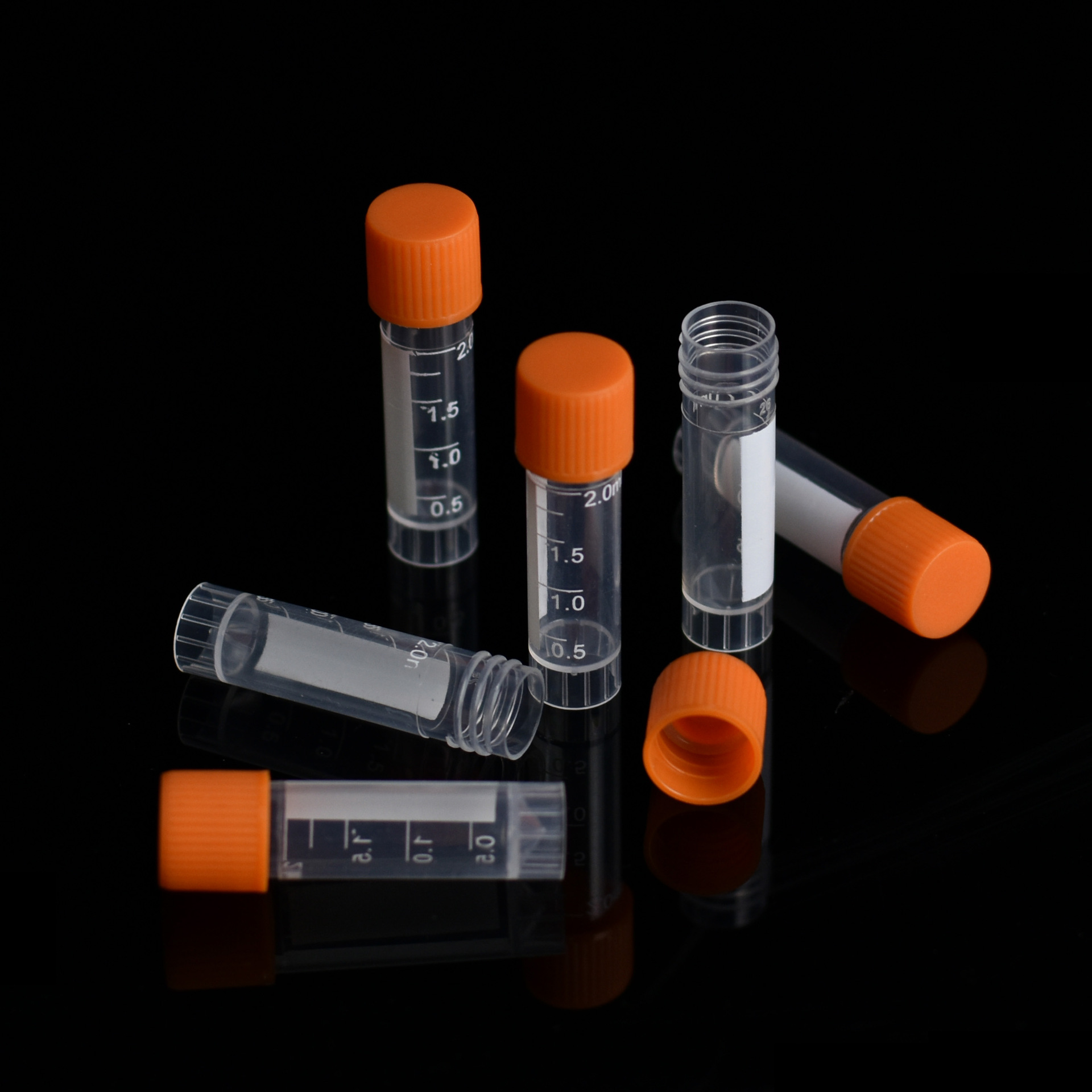 Factory 500pcs/bag 1.8/2ML Plastic Cryopreservation Tubes Sample Tubes Flat Bottom 45mm Polypropylene Cap