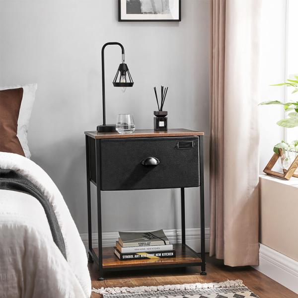Small Nightstands with Fabric Drawer, Industrial Style Side Table for Bedroom, LVT020B01