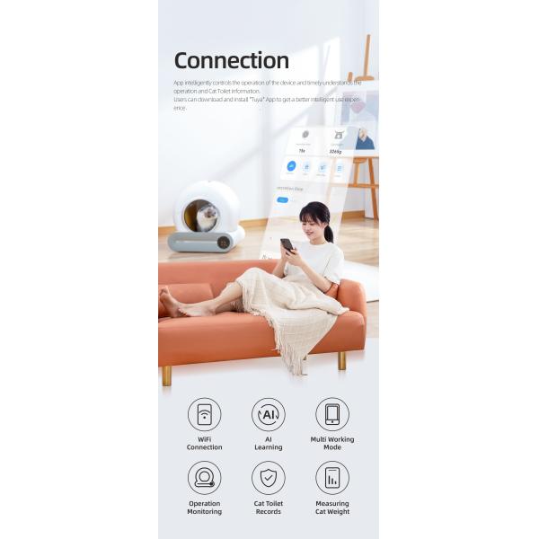 9L inodoro inteligente para gatos PP PS caja de basura de limpieza propia inteligente 900ml