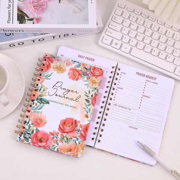 Vintage Floral Hard Cover Coil Prayer Journal Daily Devotional Bible Study Notebook With Guided Planner Religious Accessories