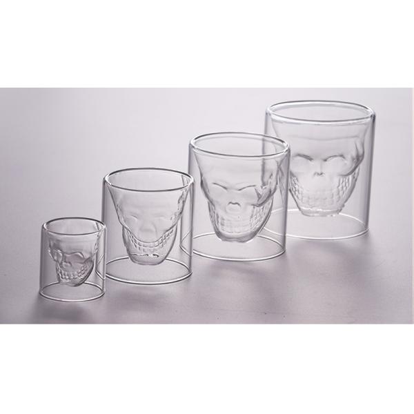 Кружки кофе двойного слоя стеклянные, виски черепа/водка/чашка стекла коктейля