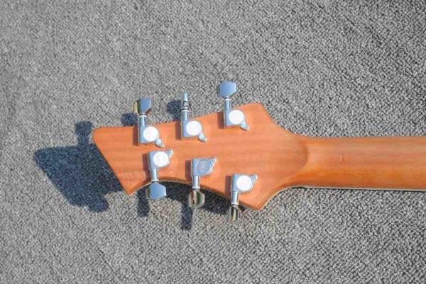 High quality custom 6 string electric guitar, flame maple veneer, wood color body, double F hole half hollow body, rosew