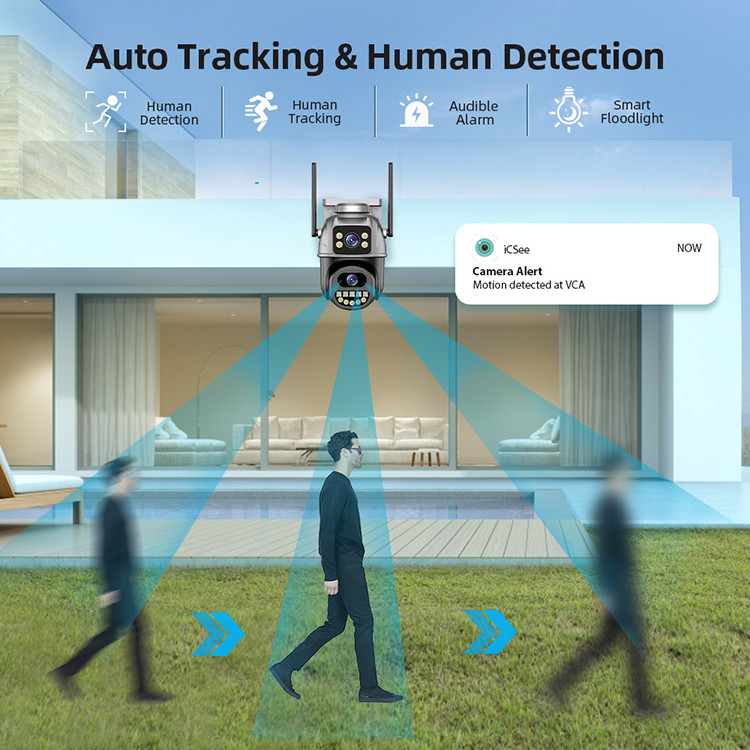 Камера с двойным объективом Wi-Fi CCTV Монитор 360 градусов Удаленное наружное ночное видение 4G фотокамера
