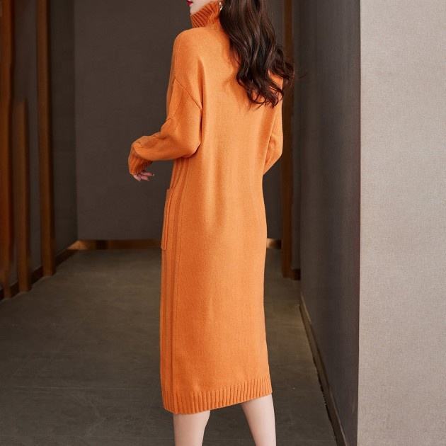 Custom 7 GG Knitted Women's Sweater Dress with Anti-Wrinkle Turtleneck for Winter