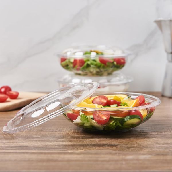 Disposable Clear PET Takeout Fruits Acai Salad Bowls with Lids