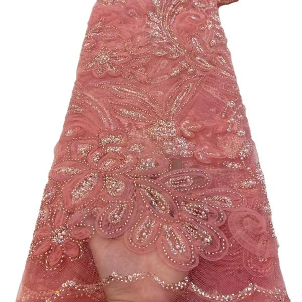 New good quality wedding bridal dress pink beaded lace with sequins Austria Embroidery French lace women dress Ghana fabric