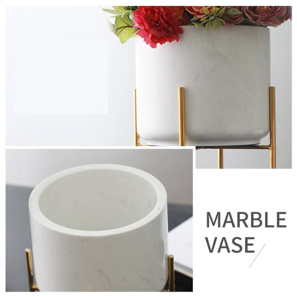 White marble ceramic decorative flower planter pots White Marble and Brass Gold Stand
