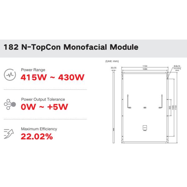 415W Mono Crystalline Solar Cell 1500VDC IP68 Rated Junction Box