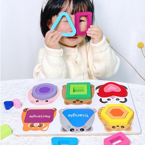 Wholesale Wooden Animal Puzzles Children Shape Cognitive Toy Colorful Wooden Shape Matchin Toy