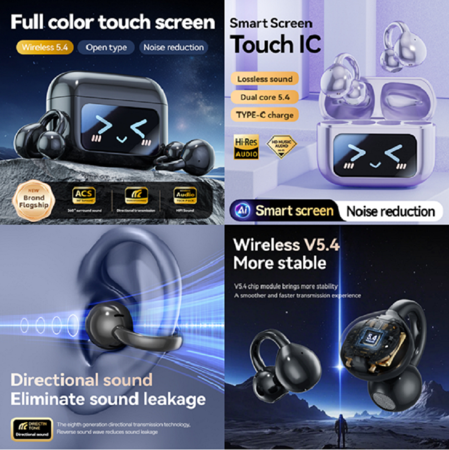 TWS Bluetooth Earbuds with Bluetooth 5.4 30mAh Earbuds and 500mAh Charging Case in Black/Purple