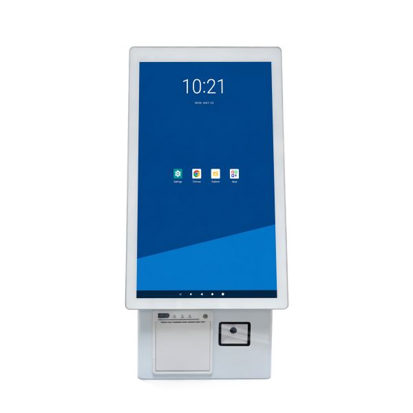 MJK 21.5 Inch Indoor OEM Desktop Payment Kiosk Restaurant Machine White Tabletop Self Service POS Order Terminal Printer