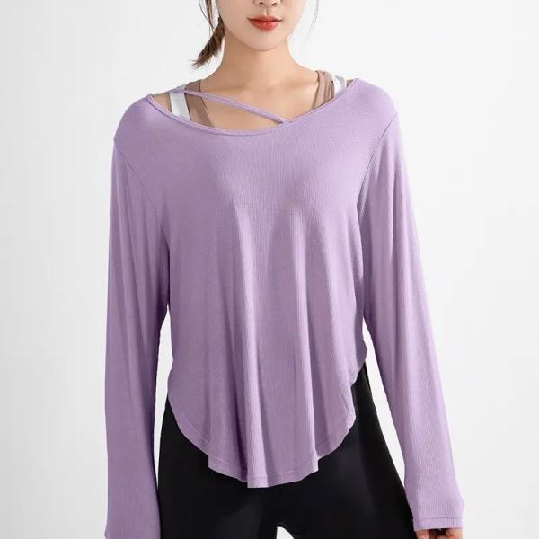                  New Sportswear Women′s Long-Sleeved Loose T-Shirt Fitness Clothes             