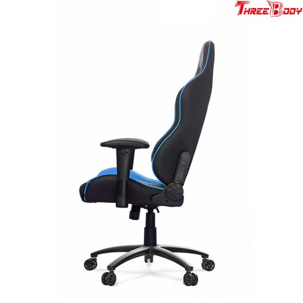 Swivel Black And Blue Leather Gaming Chair With Lumbar Support System