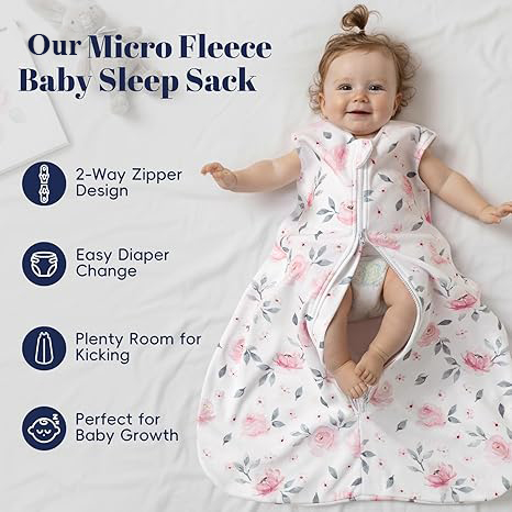 2 Pack Micro-Fleece Baby Sleep Sack with 2-Way Zipper - Comfortable Wearable Blanket With Floral