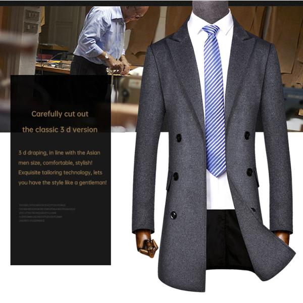Business Casual Double-Breasted Men's Woolen Coat in Standard Thickness Canvas Fabric