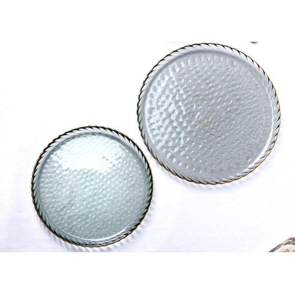Kitchen Hammpered Gold Rim Crystal Glass Plates 22cm Handmade Dinner Plate