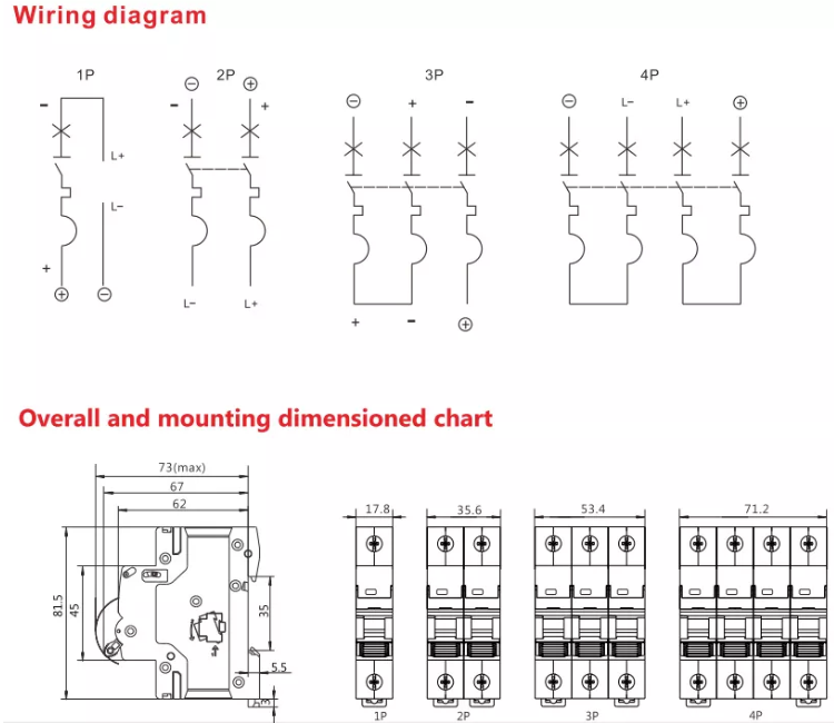 DC Mcb Circuit Breaker 6A to 63A Curve C IP20 DC MCB for Solar PV System 63A 4P 1000V DC