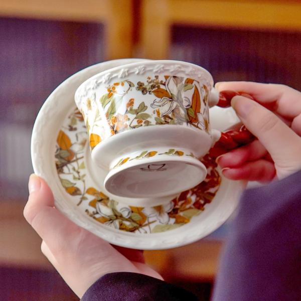 Flower Design Ceramic Mug Cup In Gift Box And Saucer For Teachers Day Christian Gifts