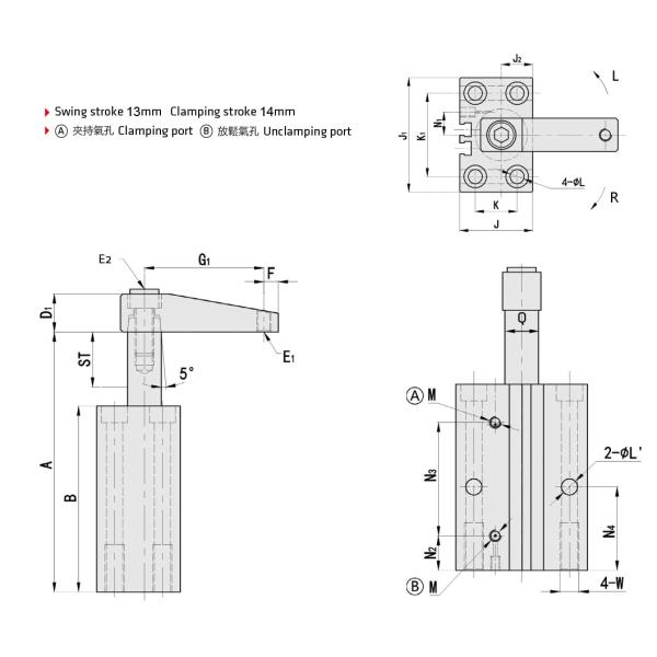Stable Pneumatic Swing Cylinder Clamps Anodizing Surface Corrosion Resistance