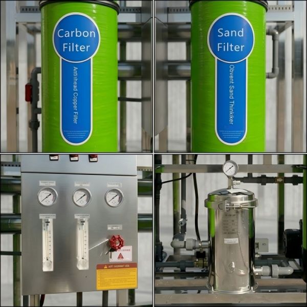 1000LPH Commercial RO Water Treatment System With 2-Stage FRP Pretreatment