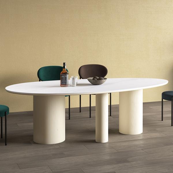 2500kg Bearing Contemporary Marble Dining Table Oval Rock Top Table