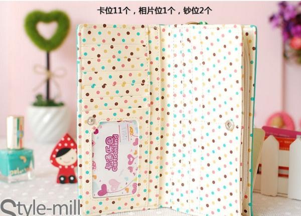 New Korean cute cat print bow candy-colored Japanese girls wave point zipper long wallet