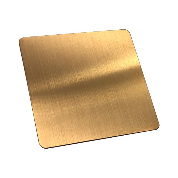 Plaque de tôle en acier inoxydable avec finition PVD Ti Gold 201, motif cheveux, bordure