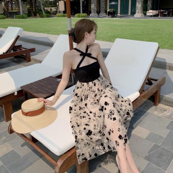 Halter Neck A Line Womens Vacation Dresses