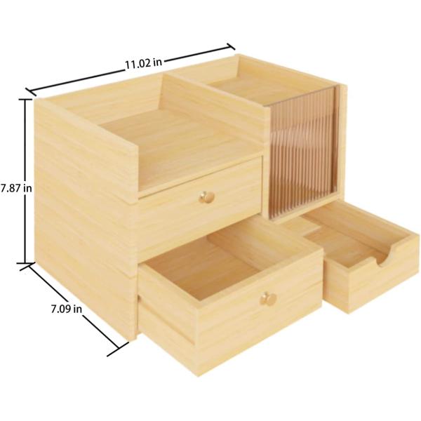 Convenient and Compact Bamboo Wood Desktop Drawers Organizer for Cosmetic Storage
