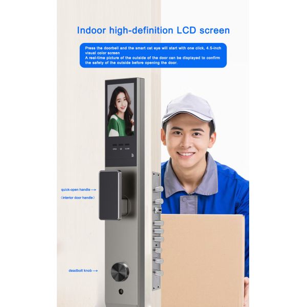 3D Facial Recognition Fully Automatic Smart Door Lock With 4.5 Inch Display & Video Doorbell