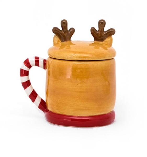 Ceramic Coffee Mugs Deer Shaped 3D 5X4X5 8OZ Christmas Gift With Lid Handpainting For 1 Users