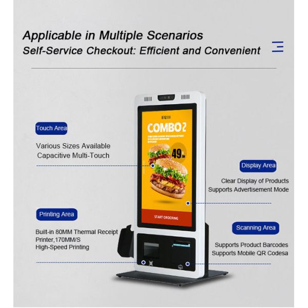 Optional 18.5-inch Multilingual POS System Desktop Ordering Machine with Stand-Up Stand