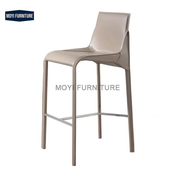 Bar Furniture Modern Italian High Foot Bar Stool with Barenia Leather Base Stainless Steel Kitchen Home Bar Club Seating