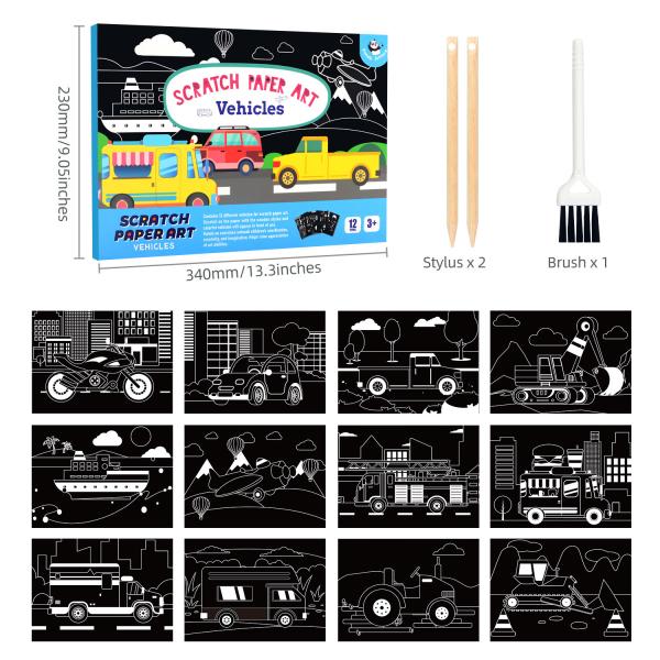 Ofícios mágicos das artes de Art Vehicles Scene Draw Paper do risco das crianças que pintam preto revestido