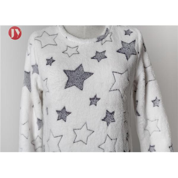 Ladies Embossed Star Soft Bathrobe Autumn Winter Pajamas Long Sleeve Flannel Fleece Nightwear Set