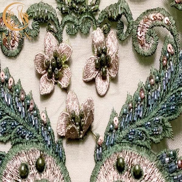 Ткани шнурка изготовленного на заказ зеленого Applique 3D Bridal для платьев партии