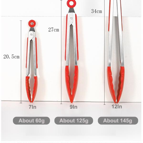Red Silicone Clamp Stainless Steel Kitchen Grill Tongs for Outdoor Camping BBQ Buffet