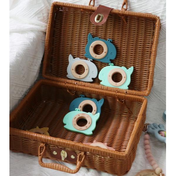 Силиконовый детский зуб без BPA с деревянным кольцом