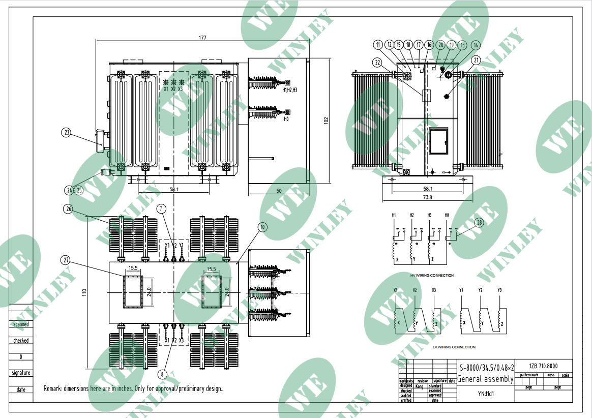8000kVA 34.5kV/480V Three Phase Substation Power Transformer ONAN Oil Immersed ANSI IEEE Standards