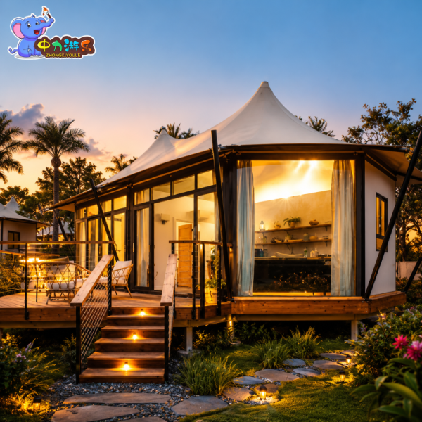 OEM Permanent Tarpaulin Safari Tent Glamping Resort Hotel Room