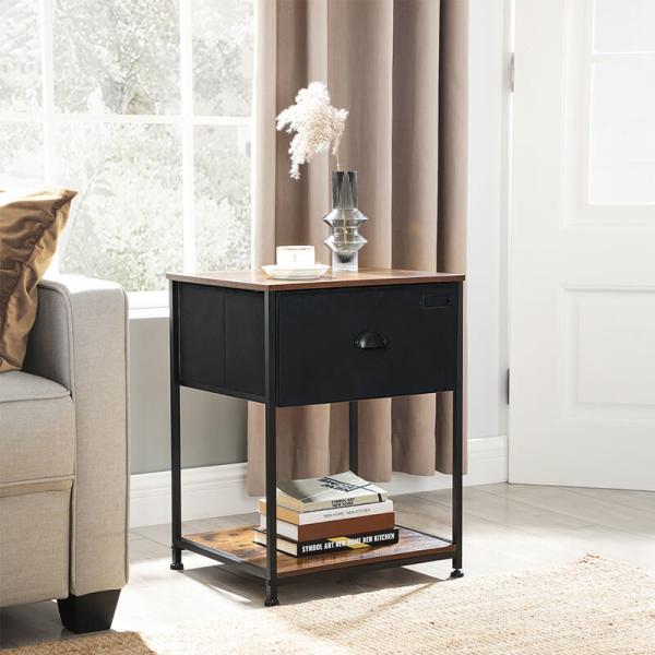 Small Nightstands with Fabric Drawer, Industrial Style Side Table for Bedroom, LVT020B01
