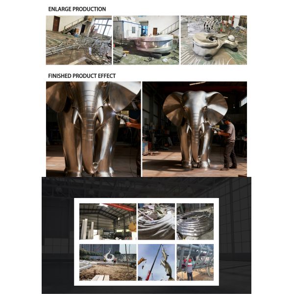 Large-Scale Stainless Steel Elephant Sculpture Outdoor Park Metal Animal Art